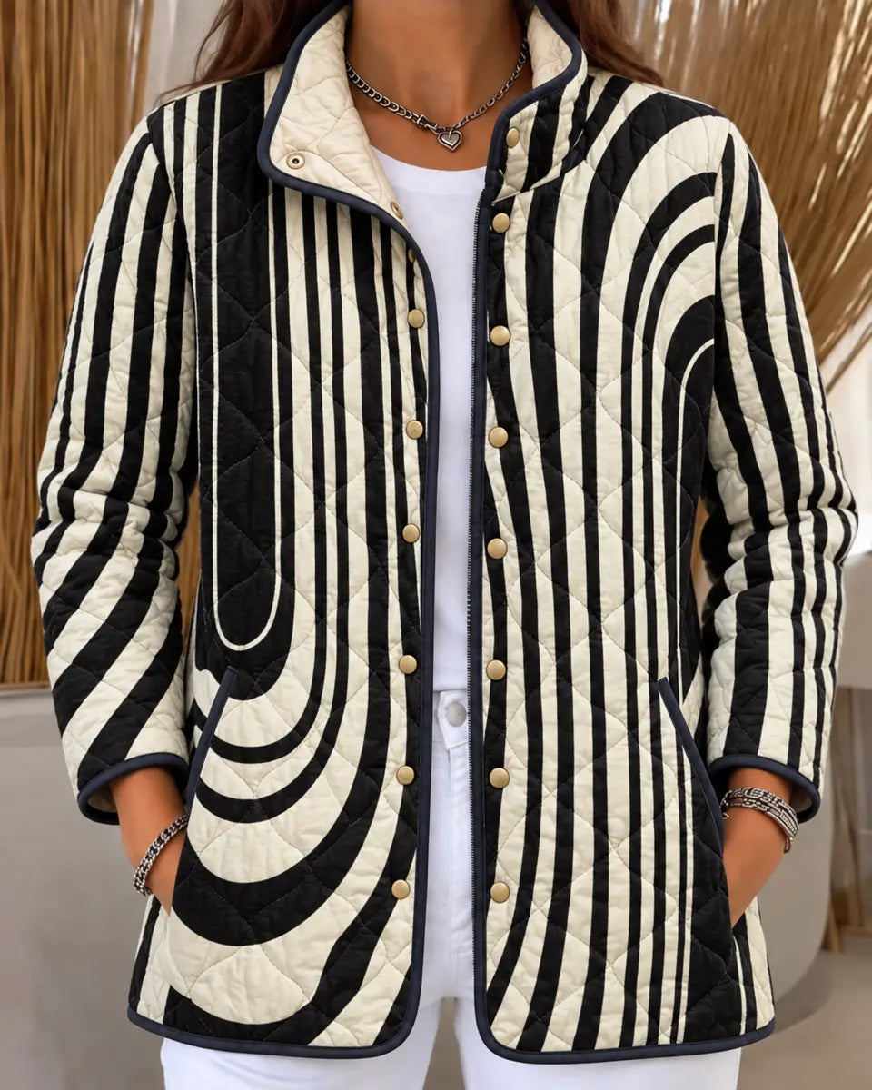 Women's Black and White Wave Quilted Jacket