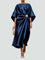 Women's Elegant Flowing Evening Midi Dress in Navy Blue