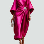 Women's Elegant Flowing Evening Midi Dress in Pink