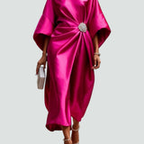 Women's Elegant Flowing Evening Midi Dress in Pink