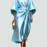 Women's Elegant Flowing Evening Midi Dress in Turquoise