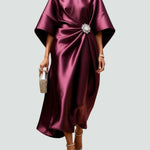 Women's Elegant Flowing Evening Midi Dress in Red