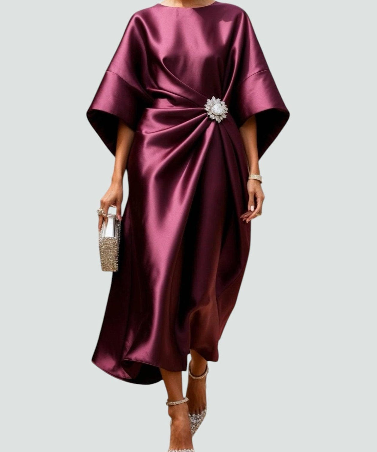 Women's Elegant Flowing Evening Midi Dress in Red