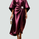Women's Elegant Flowing Evening Midi Dress in Red