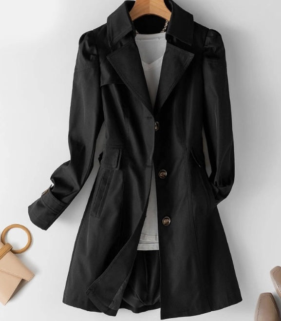 Women's Tailored Button-Front Trench Coat in Black