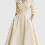 Yan Elegant Midi Dress in Beige