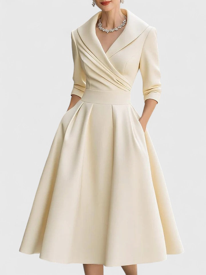 Yan Elegant Midi Dress in Beige