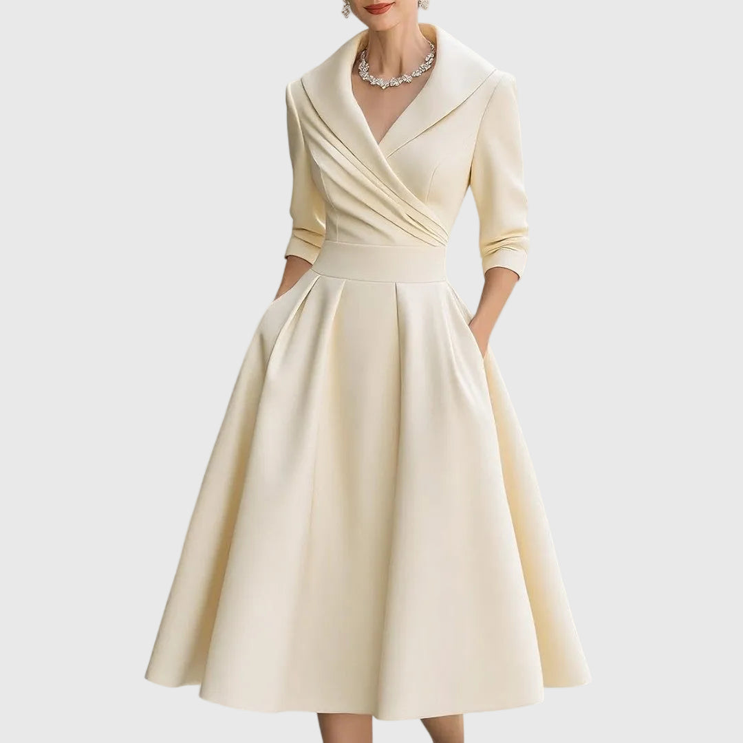 Women's Elegant Fluid Midi Dress in Beige
