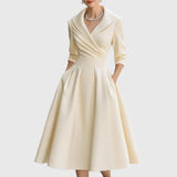 Women's Elegant Fluid Midi Dress in Beige