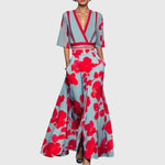 Leila Elegant Dress in Blue Red