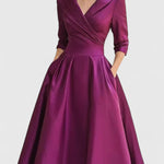 Yan Elegant Midi Dress in Purple