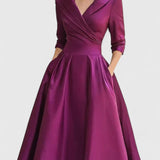 Yan Elegant Midi Dress in Purple