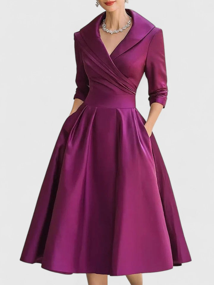 Yan Elegant Midi Dress in Purple