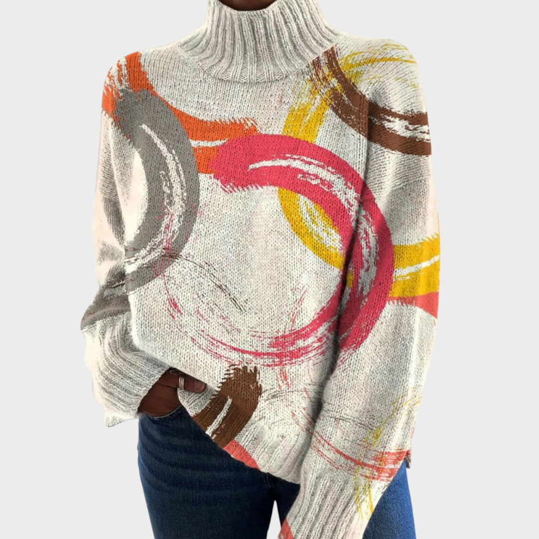 Elaine Artistic Print Turtleneck Sweater