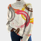 Elaine Artistic Print Turtleneck Sweater