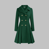 Elegant Double-Breasted Long-Sleeve Coat in Dark Green
