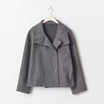Women's Luxe Double-Breasted Short Coat in Dark Gray