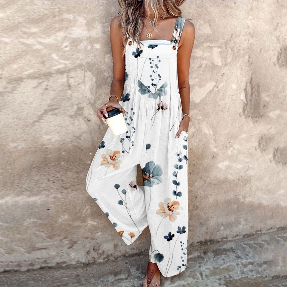 Delilah Comfortable printed jumpsuit in White