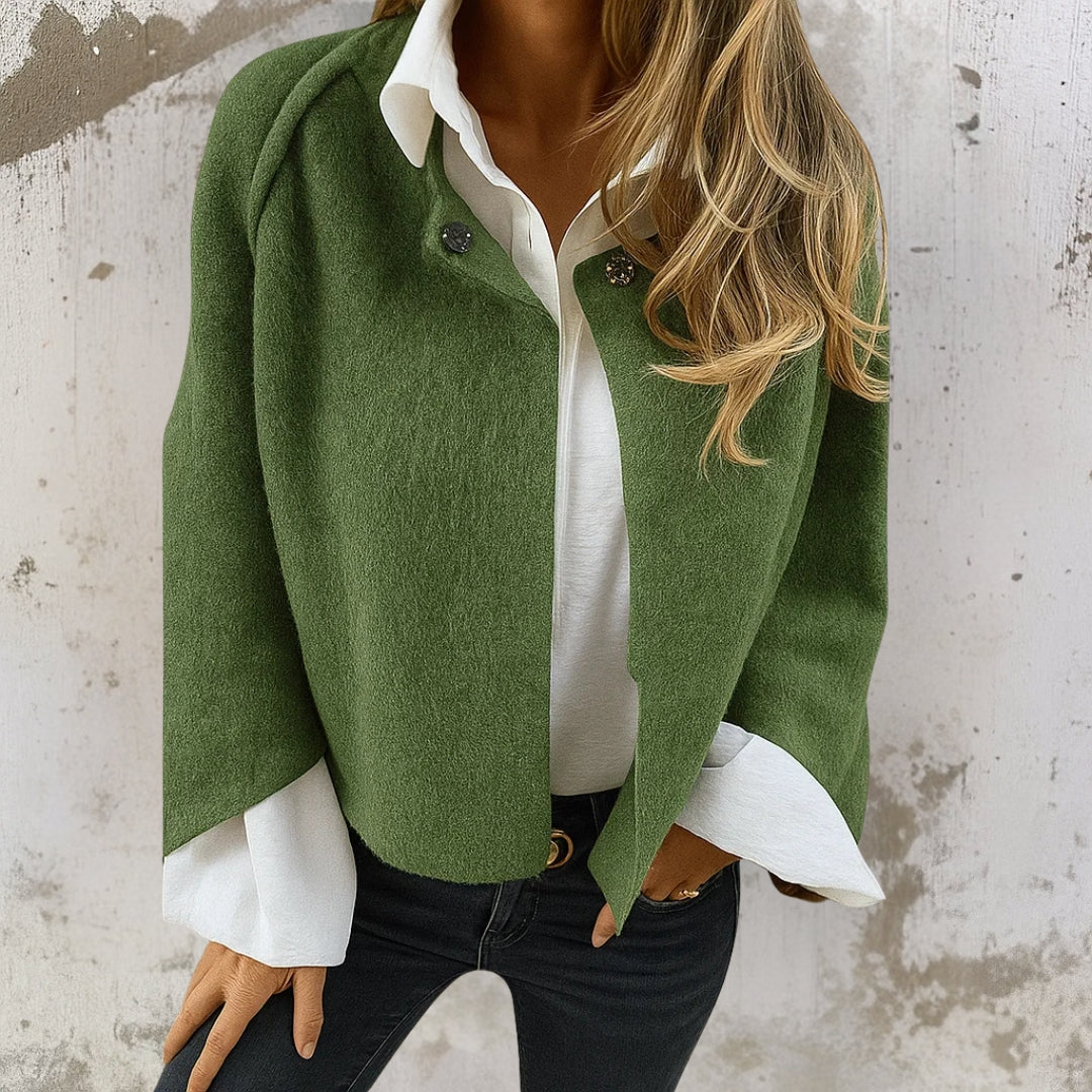 Women's Cashmere-Feel Cropped Jacket in Green