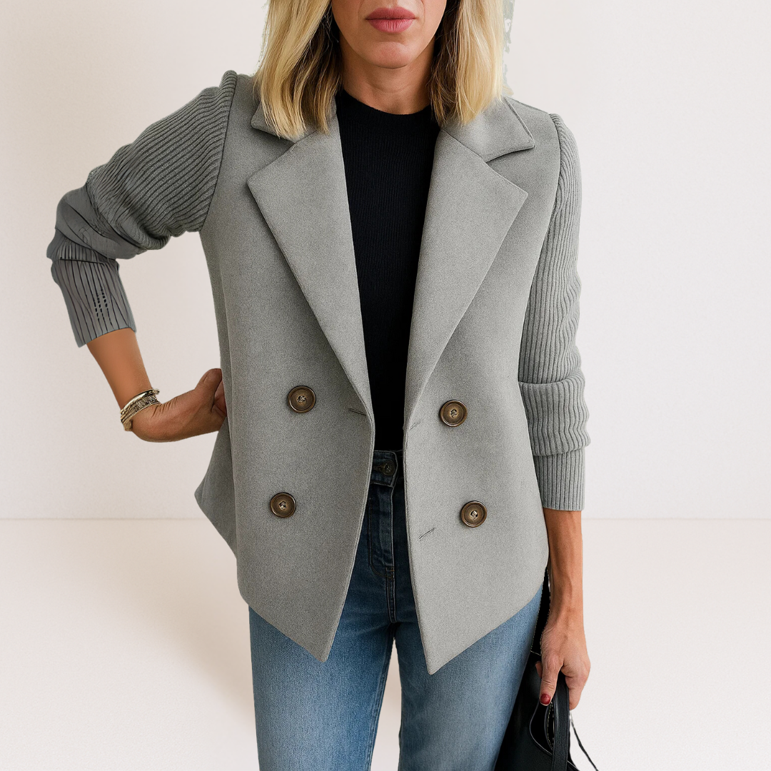 Women's Knit-Sleeve Tailored Coat in Gray