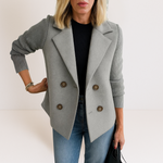 Women's Knit-Sleeve Tailored Coat in Gray