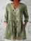 Elise Long Blouse with V-Neck in Green