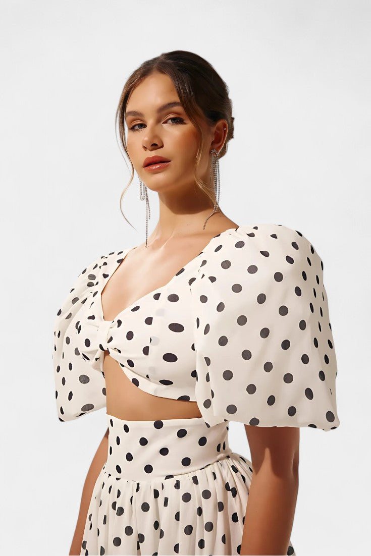 Women's Puff Sleeve Top with Front Slit Skirt, photo 5