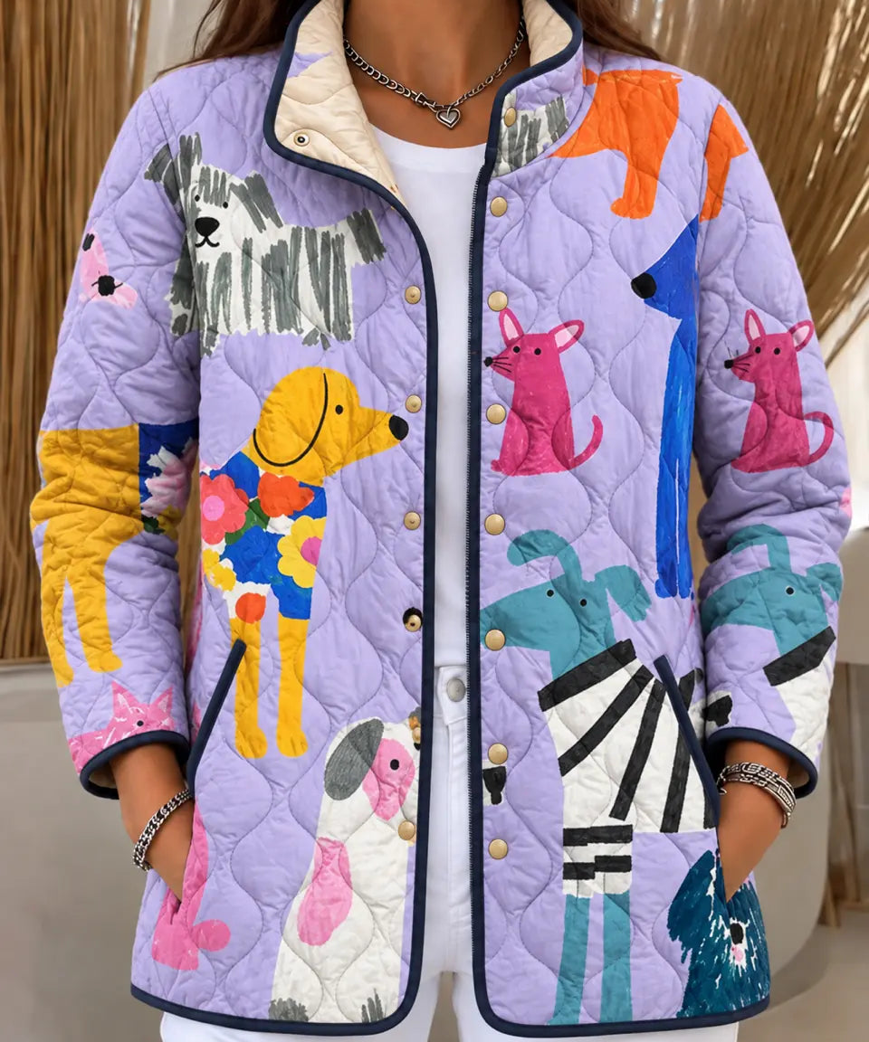 Women's Lilac Animal-Print Quilted Jacket
