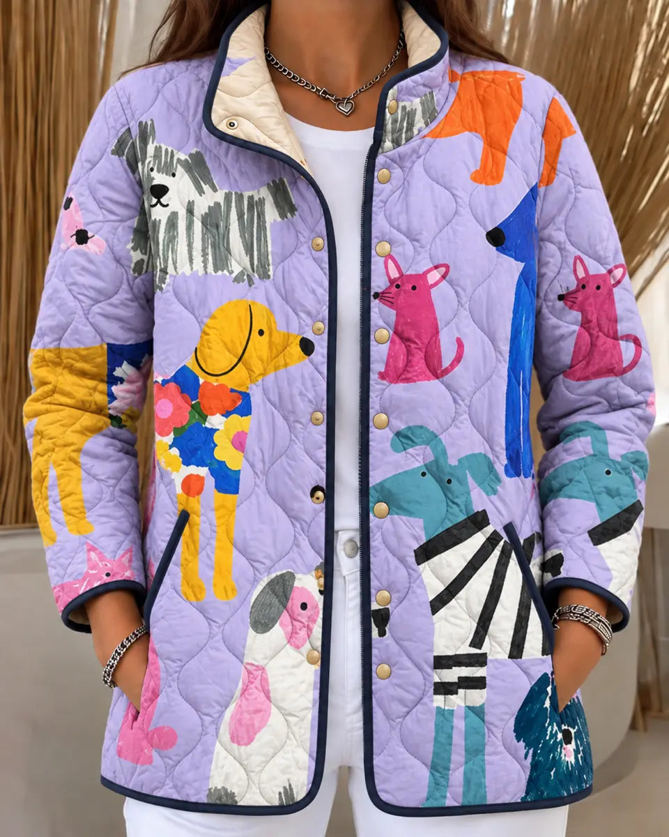 Women's Lilac Animal-Print Quilted Jacket