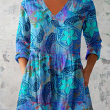 Juliette Long Blouse with V-Neck in Blue