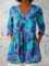 Juliette Long Blouse with V-Neck in Blue