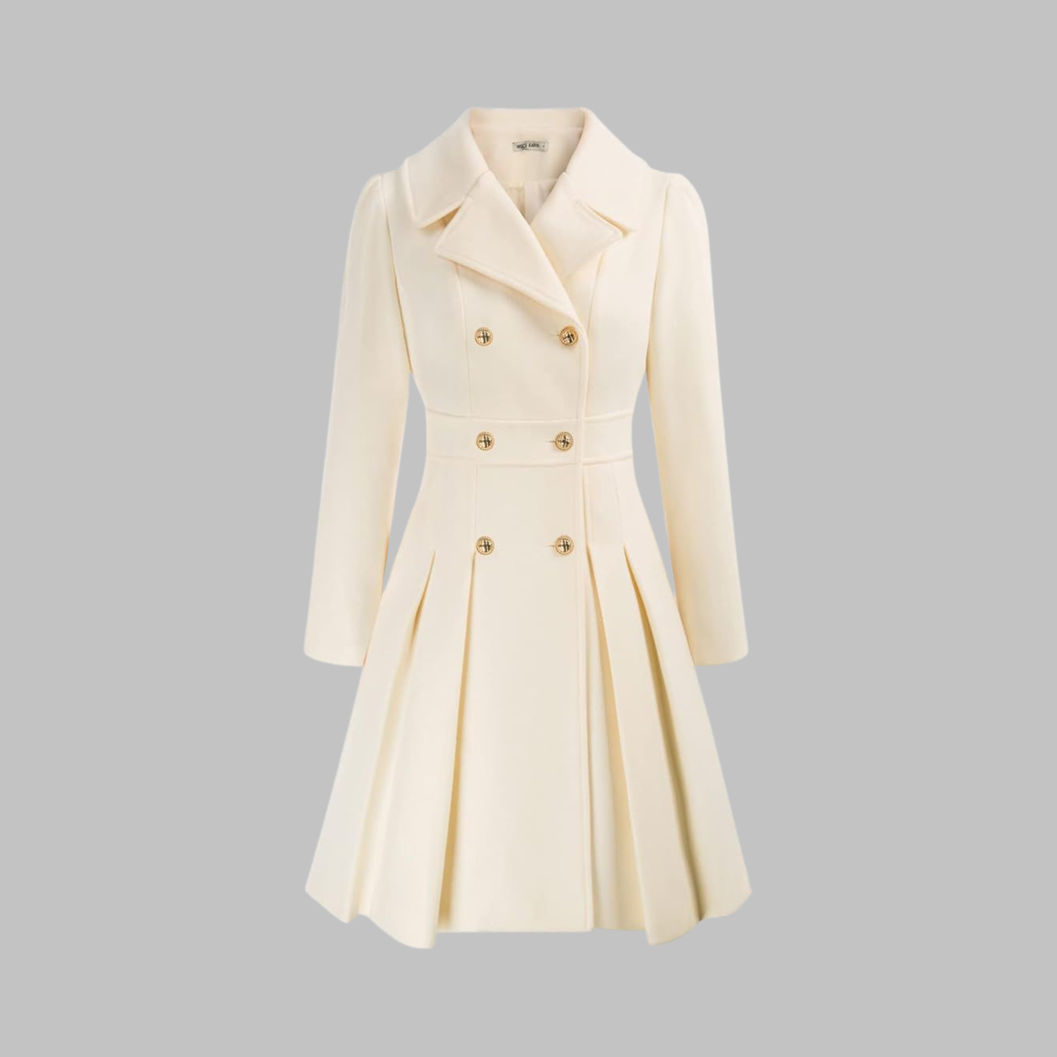 Elegant Double-Breasted Long-Sleeve Coat in White