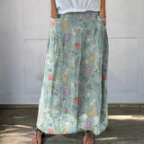 Women's Spring Floral & Bee Print Linen Skirt