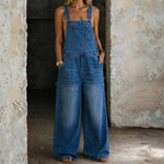 Women's Elastic-Waist Denim Overalls