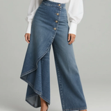 Women's Wrap-Style Denim Pants in Light Blue
