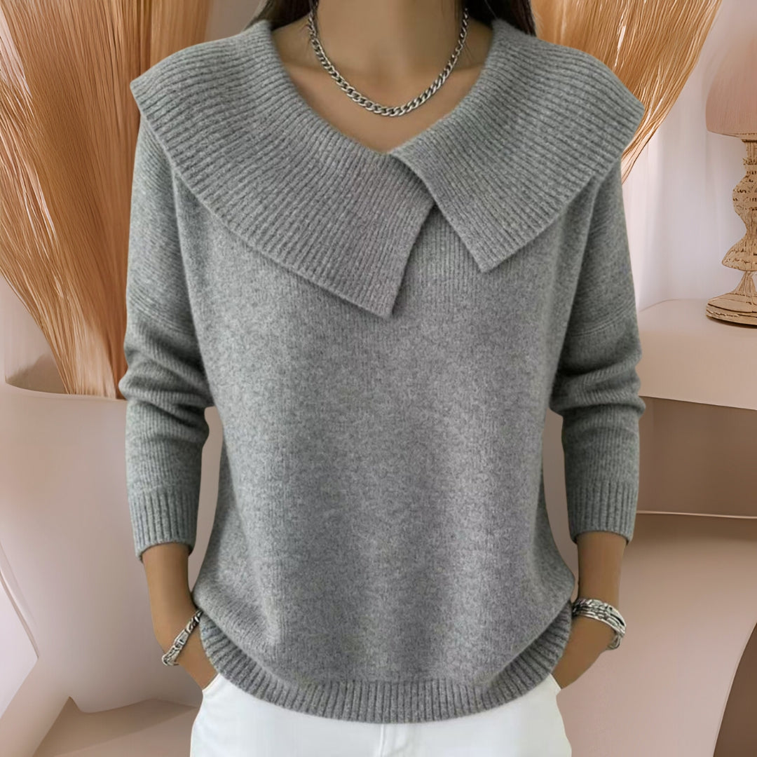 Women's Soft-Collar Knit Sweater in Gray