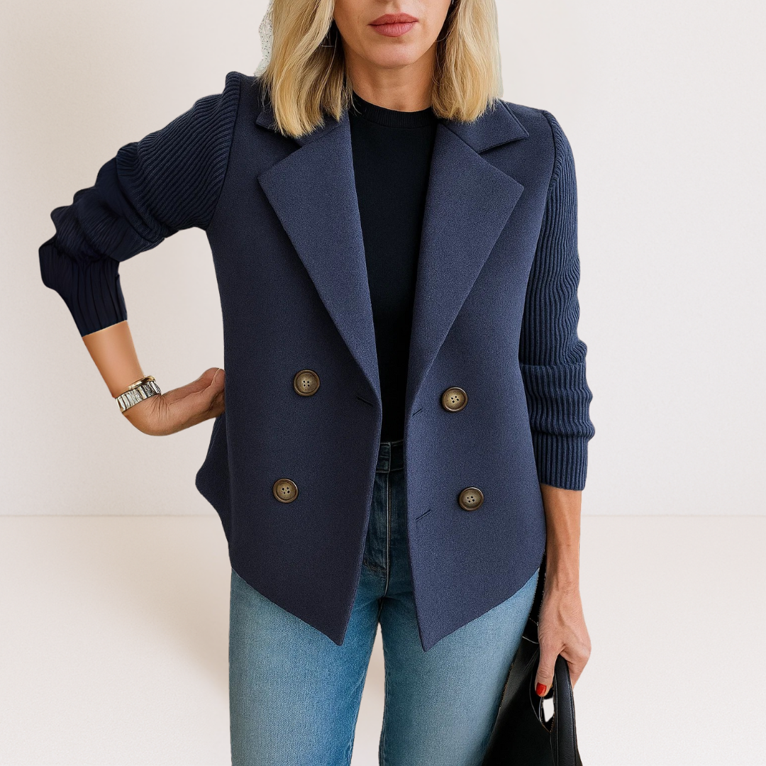 Women's Knit-Sleeve Tailored Coat in Blue