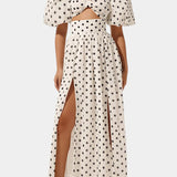 Women's Puff Sleeve Top with Front Slit Skirt
