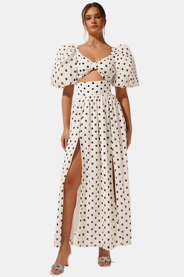 Women's Puff Sleeve Top with Front Slit Skirt, photo 2