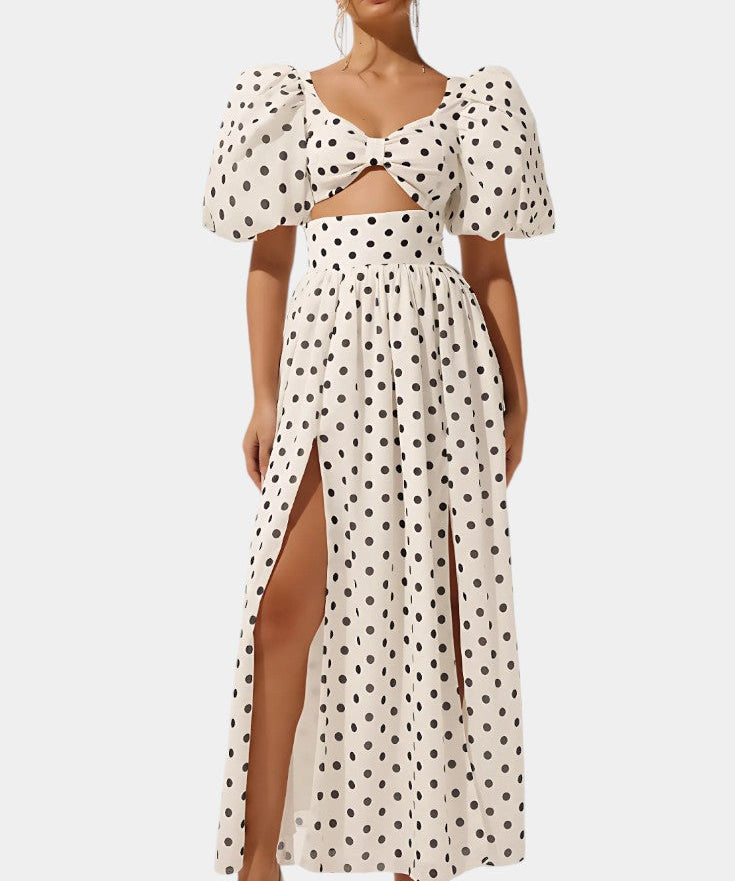 Women's Puff Sleeve Top with Front Slit Skirt, photo 2