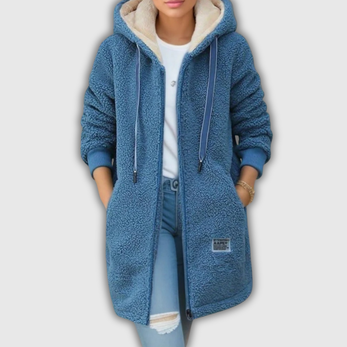 Women's Cozy Hooded Teddy Jacket in Blue