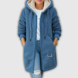 Women's Cozy Hooded Teddy Jacket in Blue