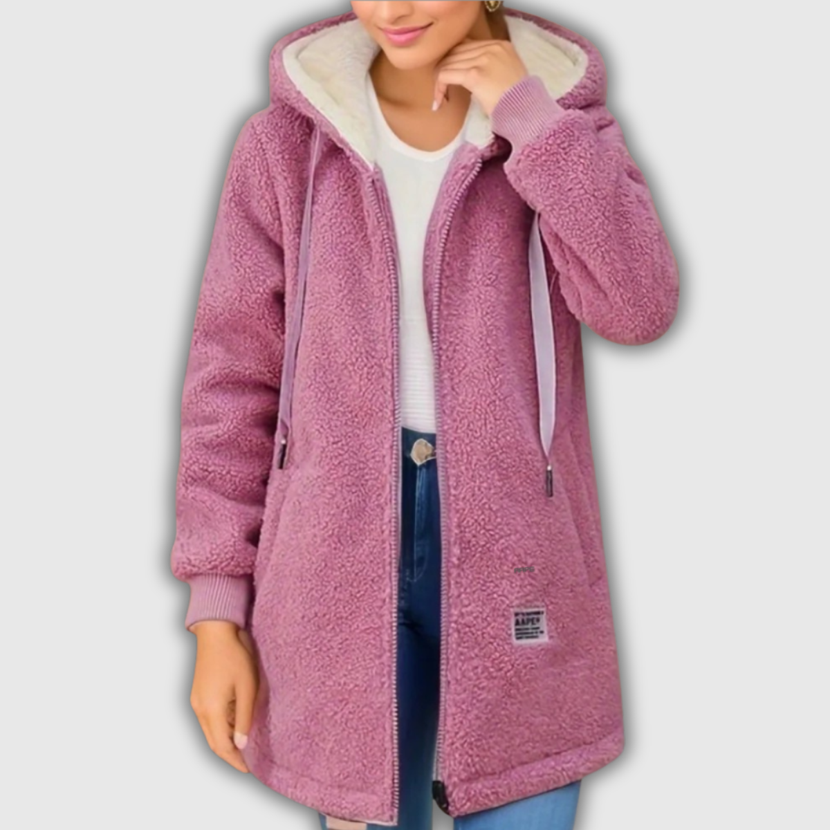 Women's Cozy Hooded Teddy Jacket in Pink