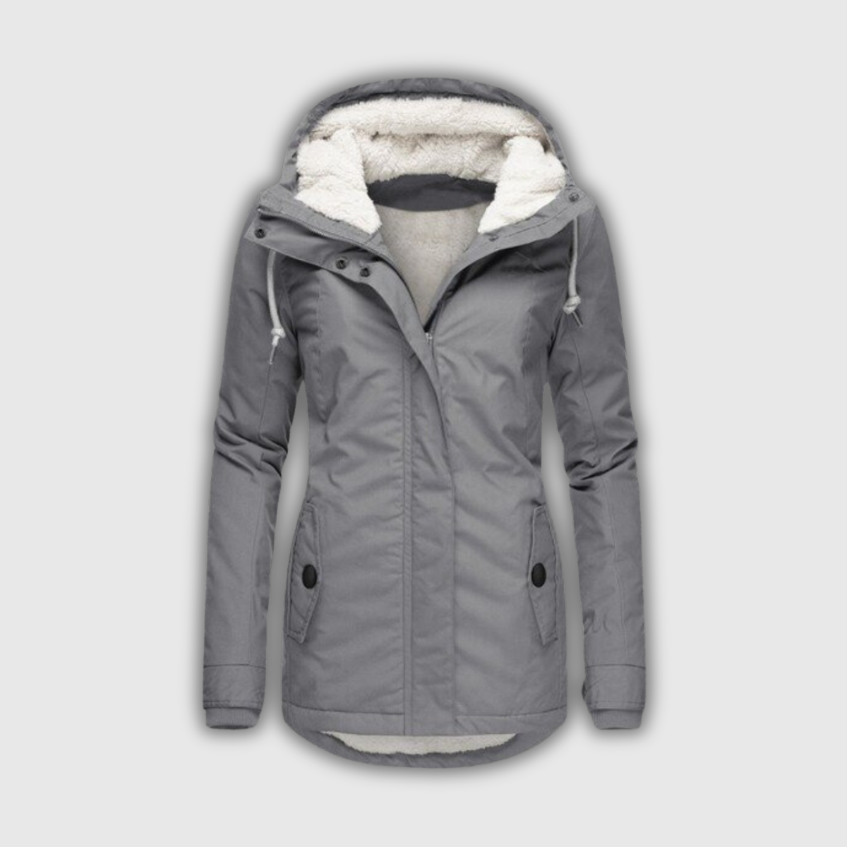 Women's Teddy-Lined Hooded Winter Parka in Gray