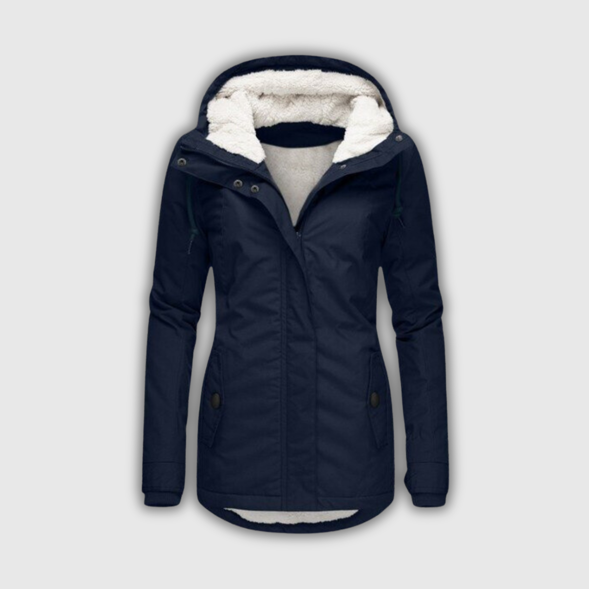 Women's Teddy-Lined Hooded Winter Parka in Dark Blue