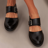 Women's Adjustable Strap Mary Jane Flats in Black