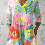 Helene Long Blouse with V-Neck in Multicolor