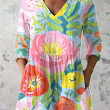 Helene Long Blouse with V-Neck in Multicolor