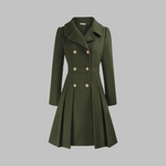 Elegant Double-Breasted Long-Sleeve Coat in Army Green
