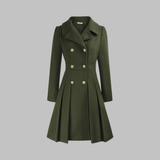 Elegant Double-Breasted Long-Sleeve Coat in Army Green